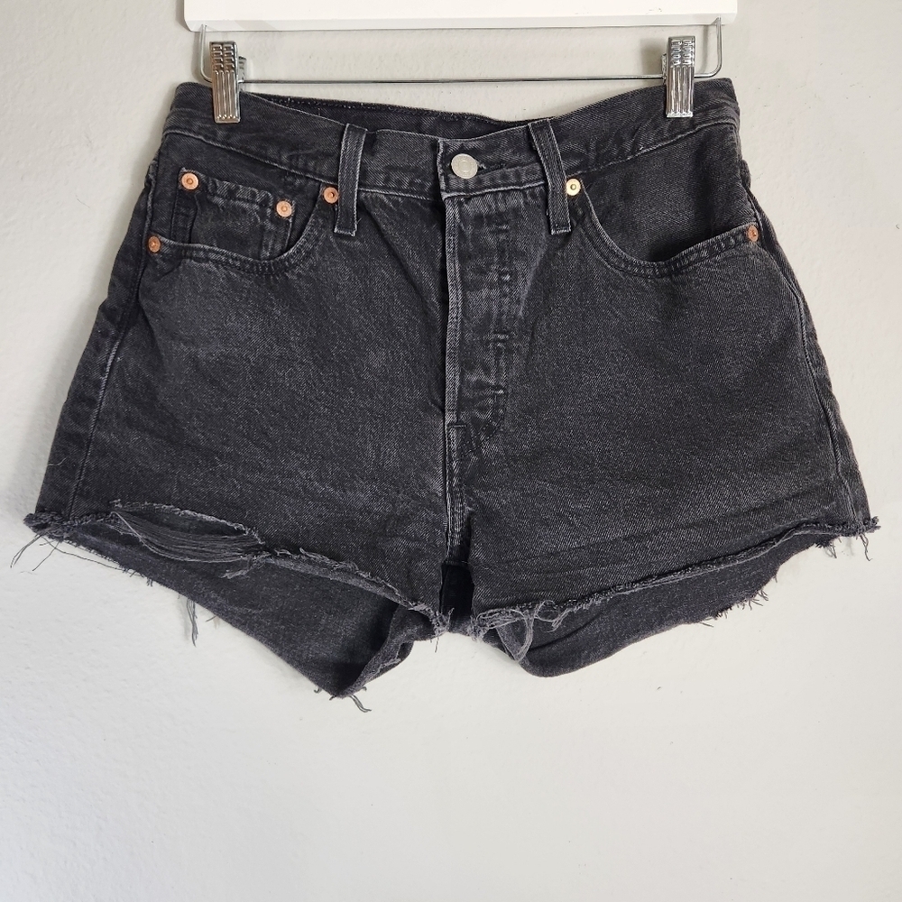Levis 501 Womens Black High Rise Button Fly Cut-off Shorts-Size 29